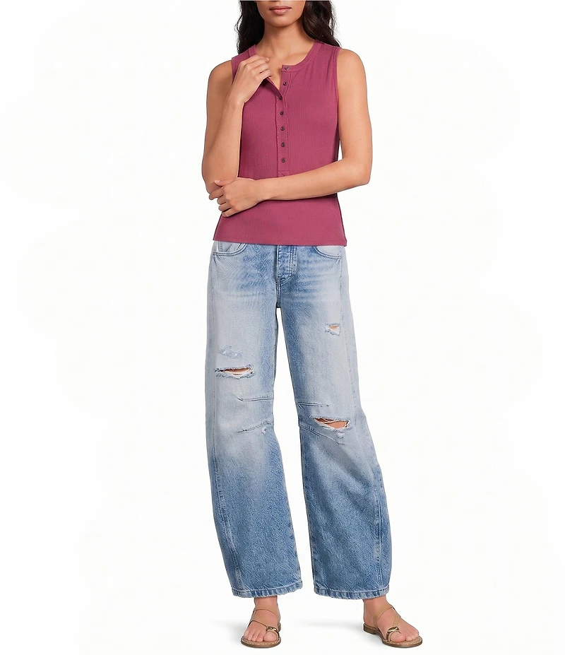 Free People We The Free Jamie Ribbed Henley Neck Sleeveless Tank