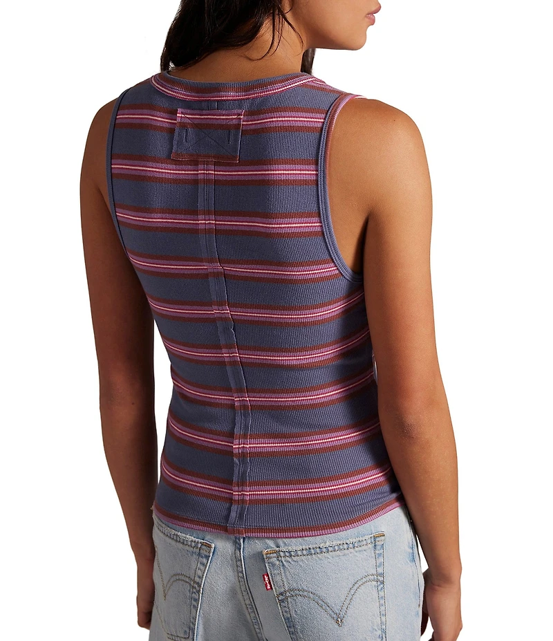 Free People We The Free Jamie Striped Henley Neck Sleeveless Ribbed Tank Top