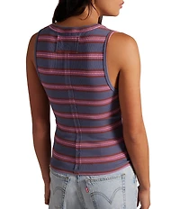 Free People We The Free Jamie Striped Henley Neck Sleeveless Ribbed Tank Top