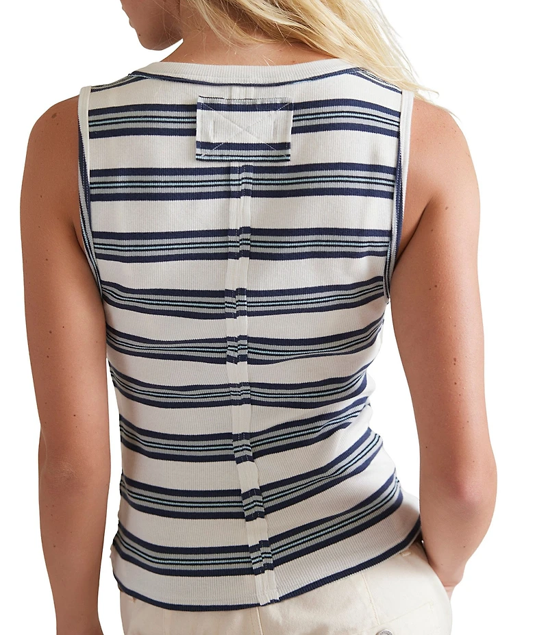 Free People We The Free Jamie Striped Henley Neck Sleeveless Ribbed Tank Top