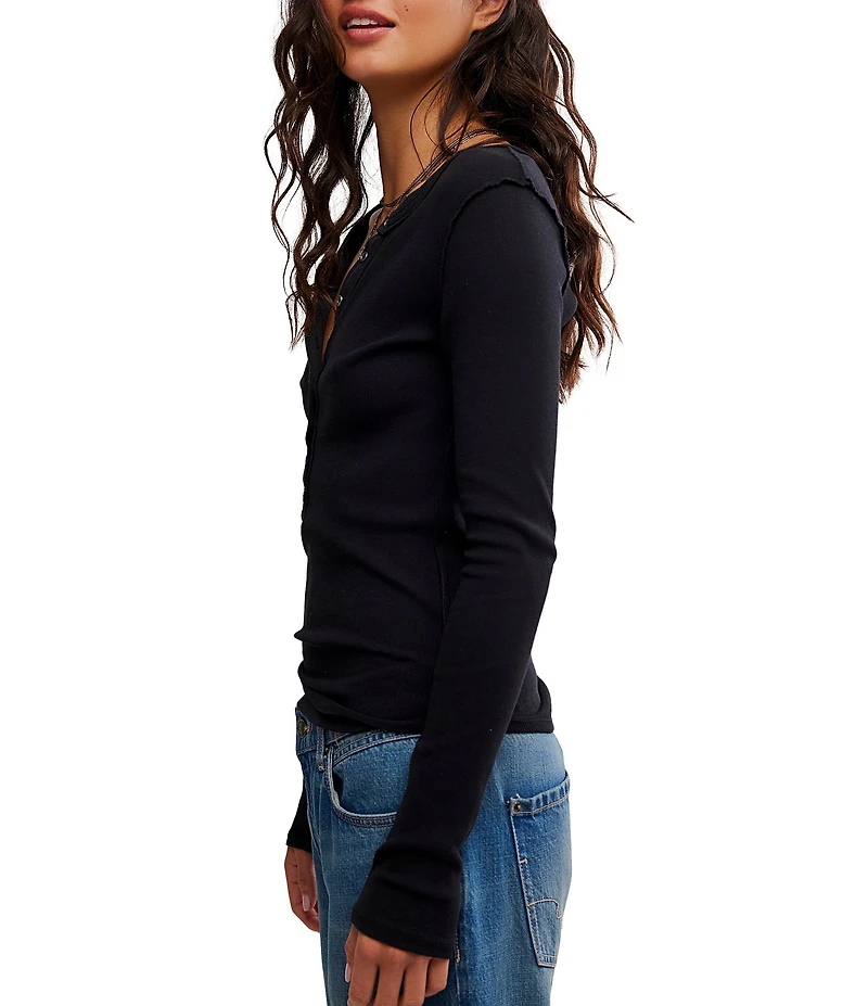 Free People We The Free Jamie V-Neck Long Sleeve Henley Top