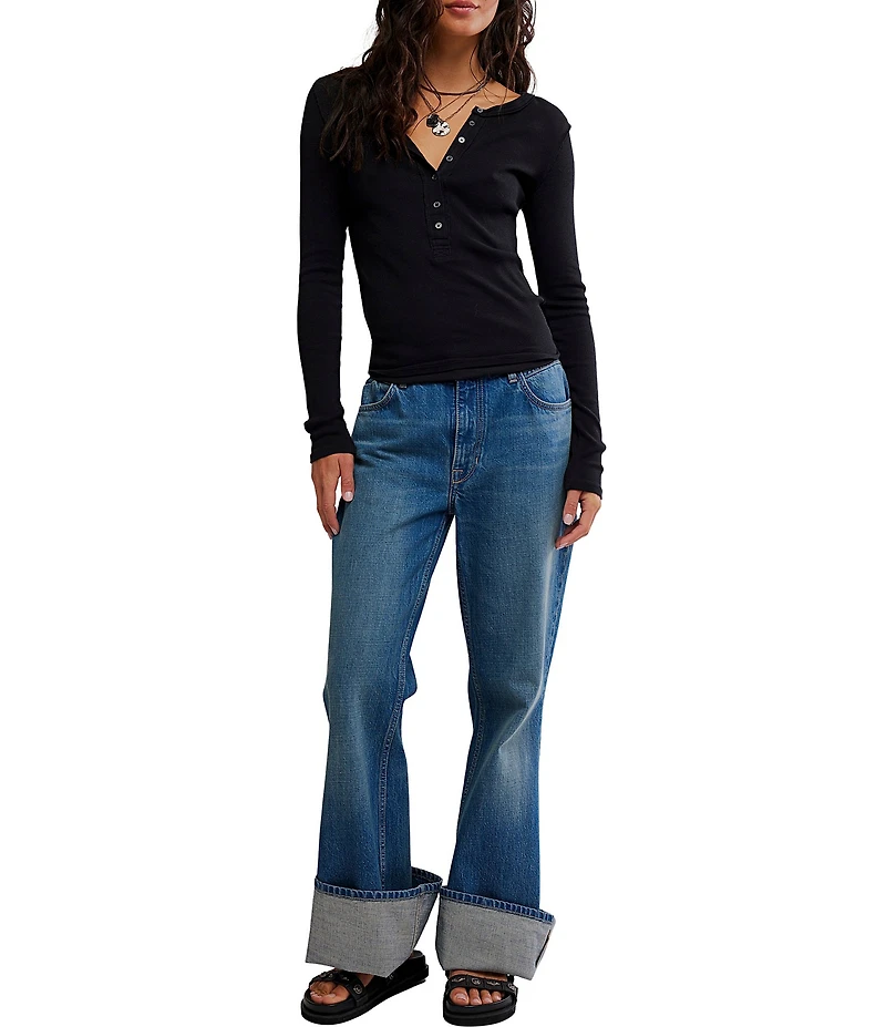 Free People We The Free Jamie V-Neck Long Sleeve Henley Top