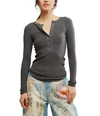 Free People We The Free Jamie V-Neck Long Sleeve Henley Top