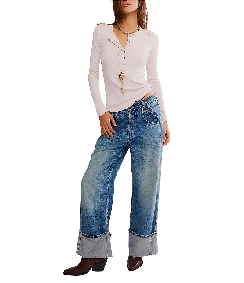Free People We The Free Jamie V-Neck Long Sleeve Henley Top