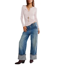 Free People We The Free Jamie V-Neck Long Sleeve Henley Top