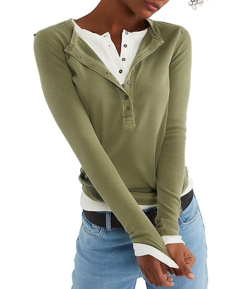 Free People We The Free Jamie V-Neck Long Sleeve Henley Top
