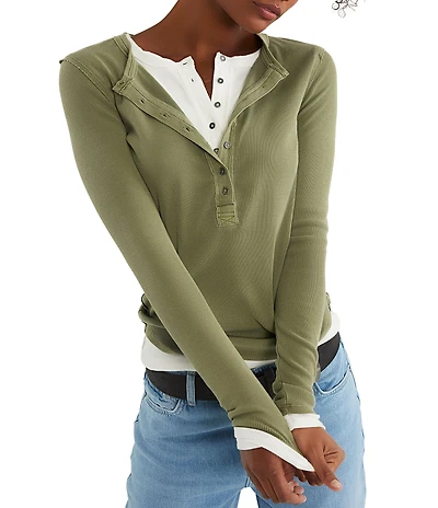 Free People We The Free Jamie V-Neck Long Sleeve Henley Top