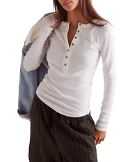 Free People We The Free Jamie V-Neck Long Sleeve Henley Top