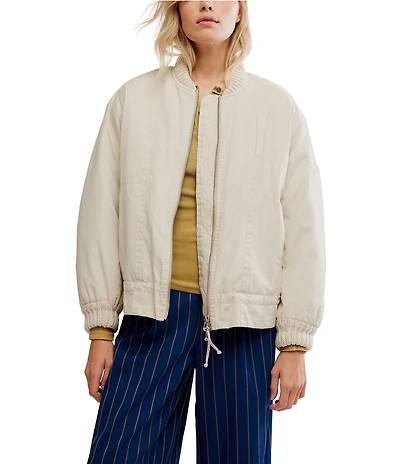 Free People We The Free Jax Washed Banded Collar Long Sleeve Bomber Jacket