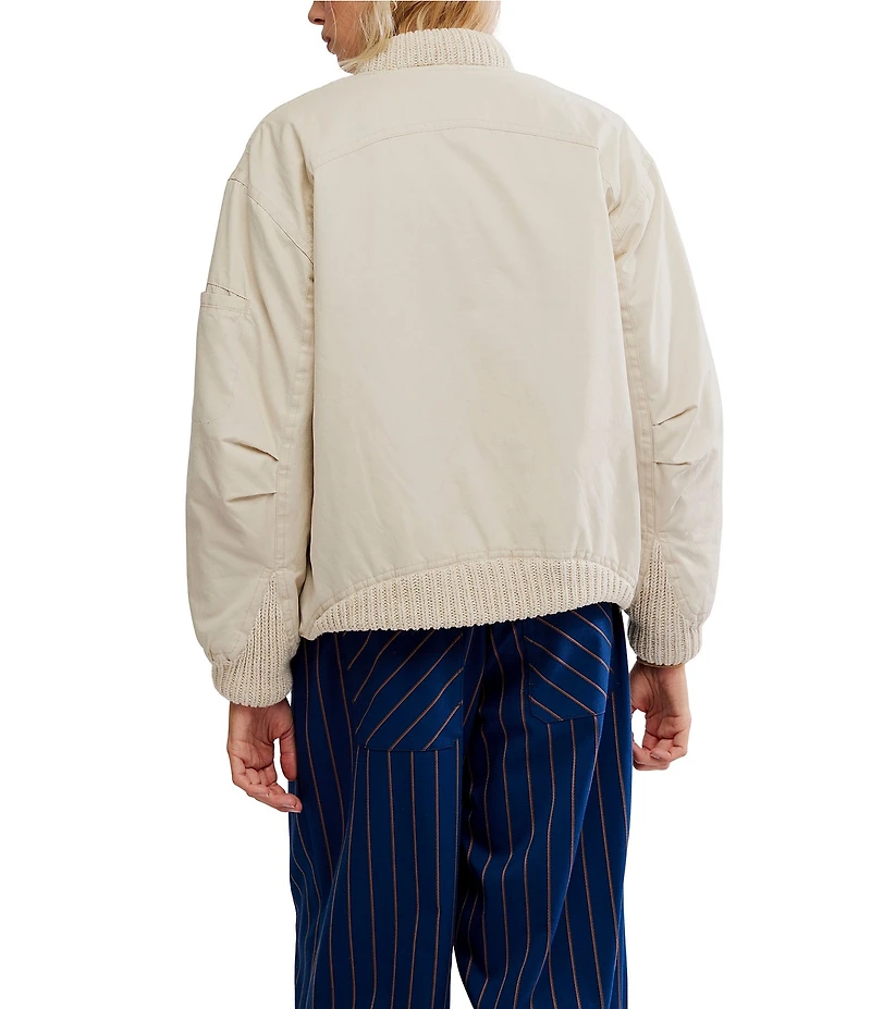 Free People We The Free Jax Washed Banded Collar Long Sleeve Bomber Jacket