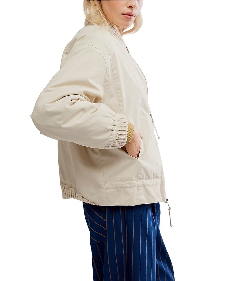Free People We The Free Jax Washed Banded Collar Long Sleeve Bomber Jacket