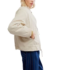 Free People We The Free Jax Washed Banded Collar Long Sleeve Bomber Jacket