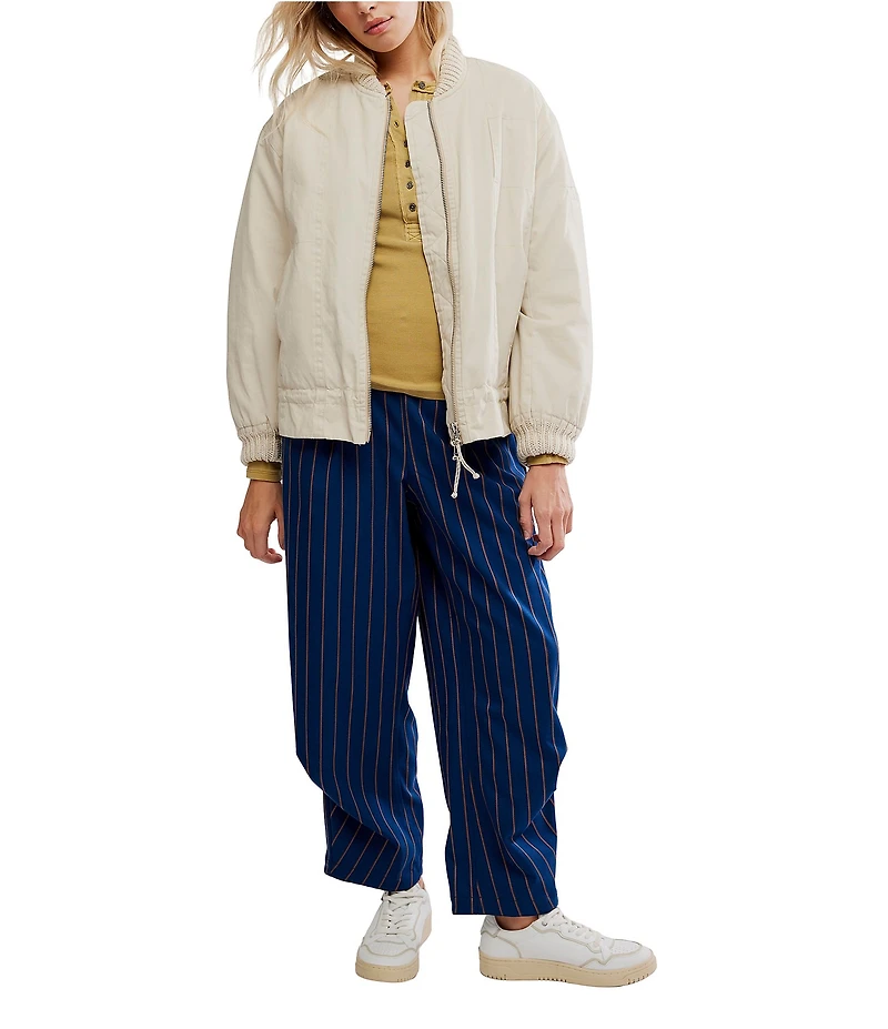 Free People We The Free Jax Washed Banded Collar Long Sleeve Bomber Jacket