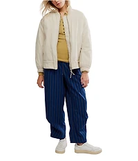 Free People We The Free Jax Washed Banded Collar Long Sleeve Bomber Jacket