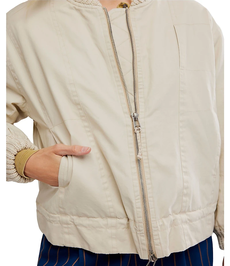 Free People We The Free Jax Washed Banded Collar Long Sleeve Bomber Jacket