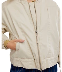 Free People We The Free Jax Washed Banded Collar Long Sleeve Bomber Jacket