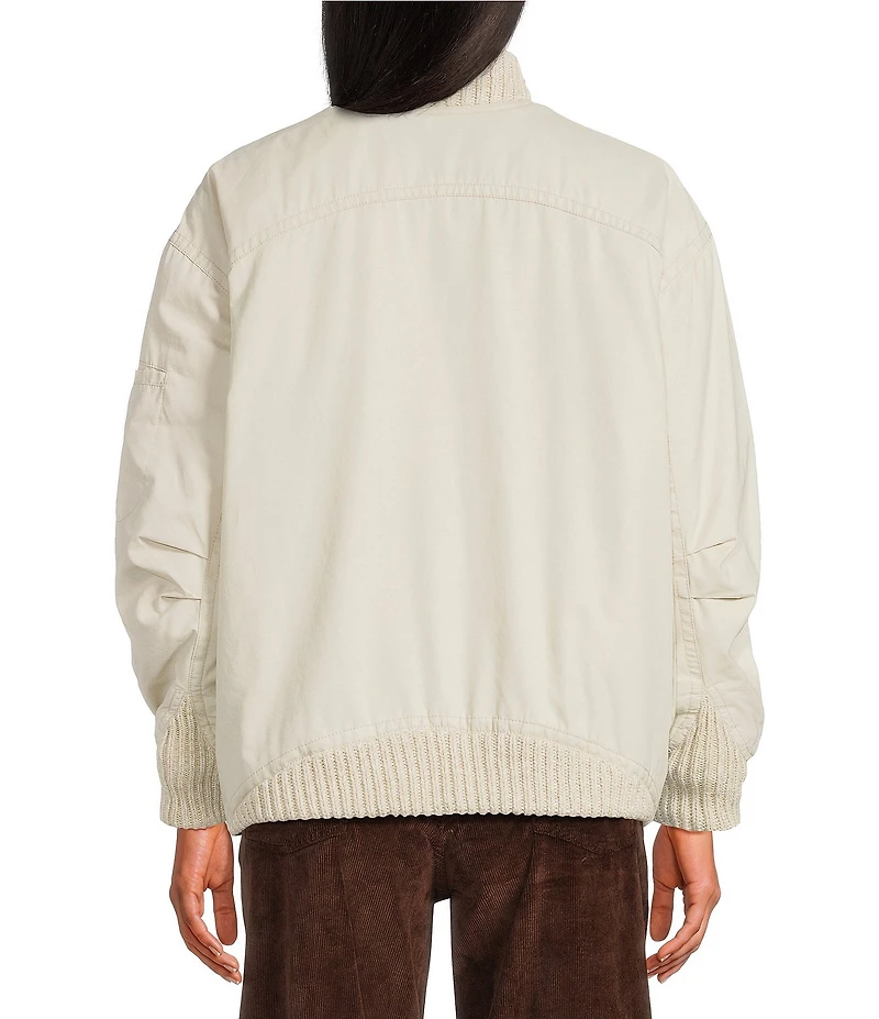 Free People We The Free Jax Washed Banded Collar Long Sleeve Bomber Jacket
