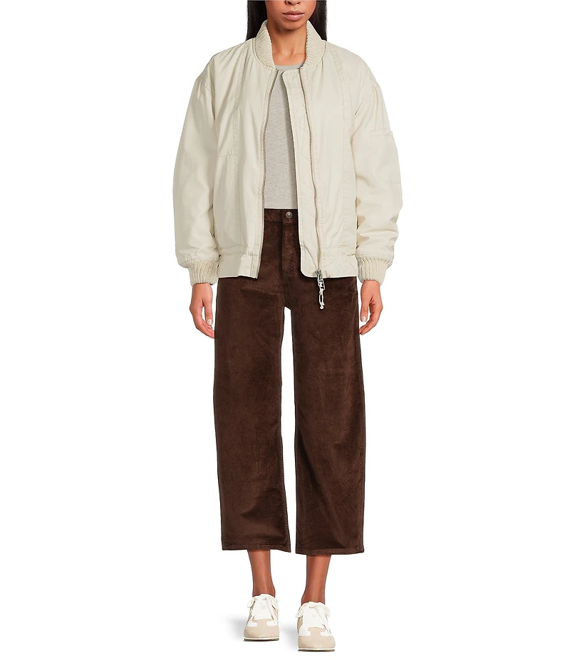 Free People We The Free Jax Washed Banded Collar Long Sleeve Bomber Jacket