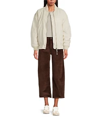 Free People We The Free Jax Washed Banded Collar Long Sleeve Bomber Jacket