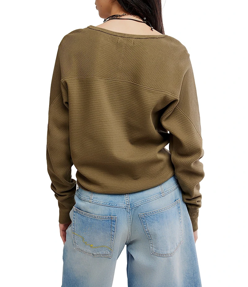 Free People We The Free Jess Boat Neck Long Sleeve Thermal Knit Top