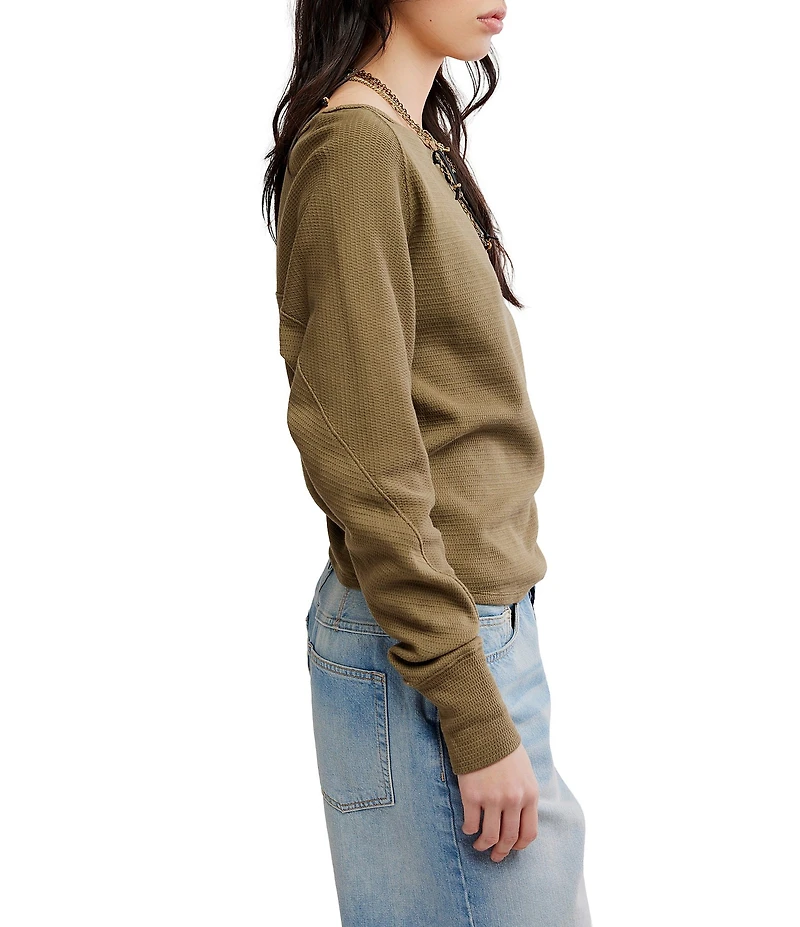 Free People We The Free Jess Boat Neck Long Sleeve Thermal Knit Top