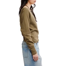 Free People We The Free Jess Boat Neck Long Sleeve Thermal Knit Top