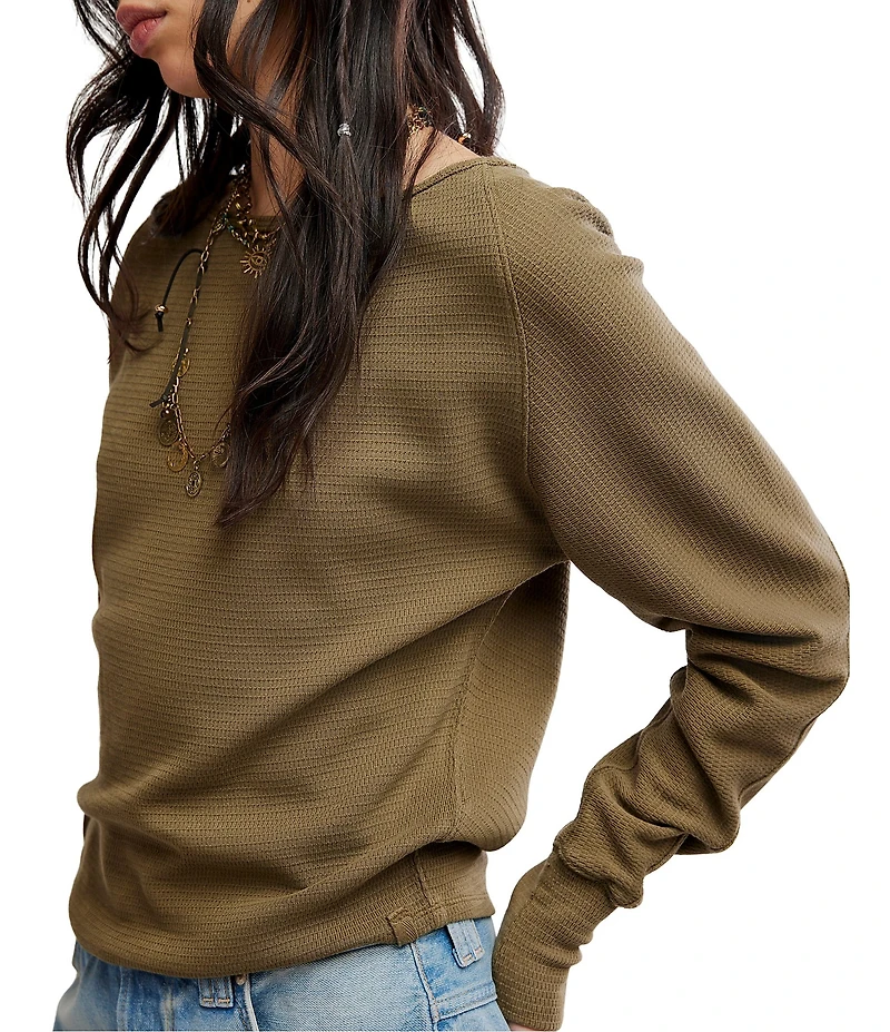 Free People We The Free Jess Boat Neck Long Sleeve Thermal Knit Top