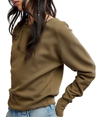 Free People We The Free Jess Boat Neck Long Sleeve Thermal Knit Top