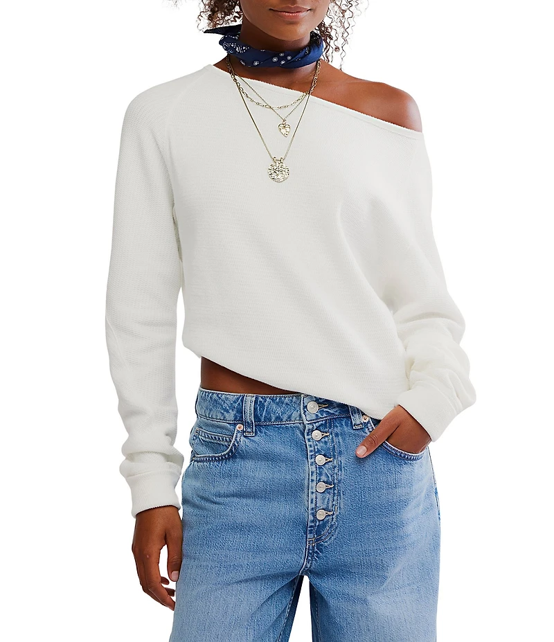 Free People We The Free Jess Boat Neck Long Sleeve Thermal Knit Top