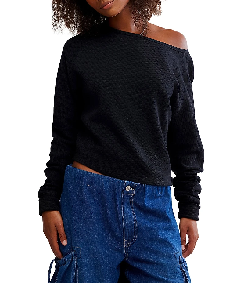 Free People We The Free Jess Boat Neck Long Sleeve Thermal Knit Top