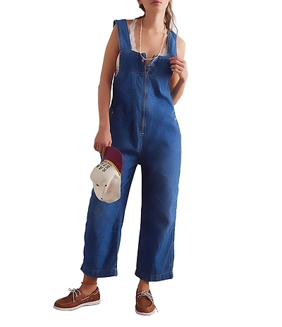 Free People We The Free Jude Square Neck Sleeveless Denim Jumpsuit