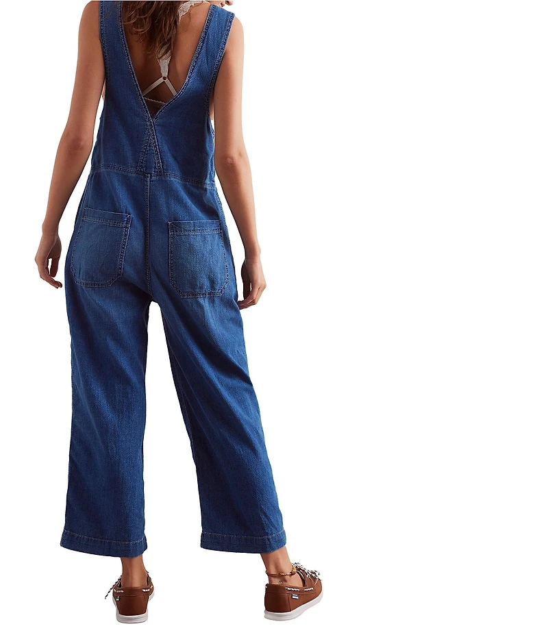 Free People We The Free Jude Square Neck Sleeveless Denim Jumpsuit