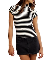 Free People We the Free Lola Stripe Print Mock Neck Short Sleeve Tee