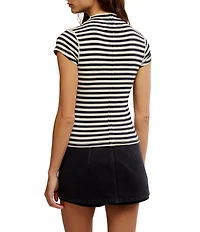 Free People We the Free Lola Stripe Print Mock Neck Short Sleeve Tee