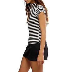 Free People We the Free Lola Stripe Print Mock Neck Short Sleeve Tee