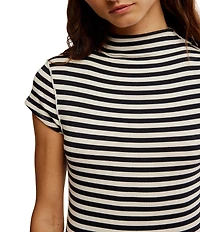 Free People We the Free Lola Stripe Print Mock Neck Short Sleeve Tee