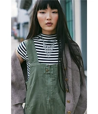 Free People We the Free Lola Stripe Print Mock Neck Short Sleeve Tee
