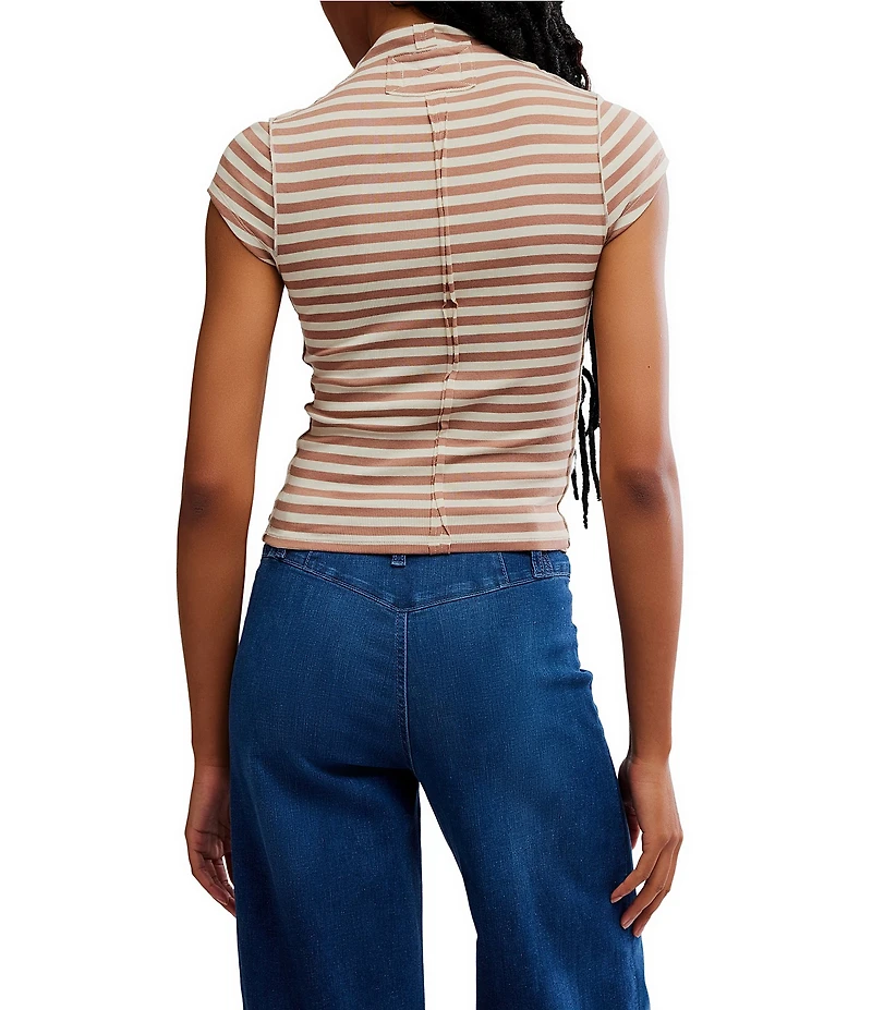 Free People We the Free Lola Stripe Print Mock Neck Short Sleeve Tee