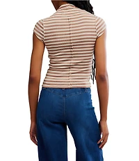 Free People We the Free Lola Stripe Print Mock Neck Short Sleeve Tee