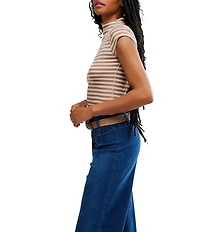 Free People We the Free Lola Stripe Print Mock Neck Short Sleeve Tee