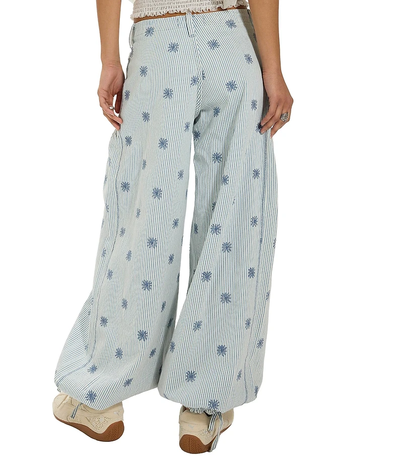 Free People We The Free Lotus Railroad Stripe Embroidered Mid Rise Balloon Leg Denim Jeans