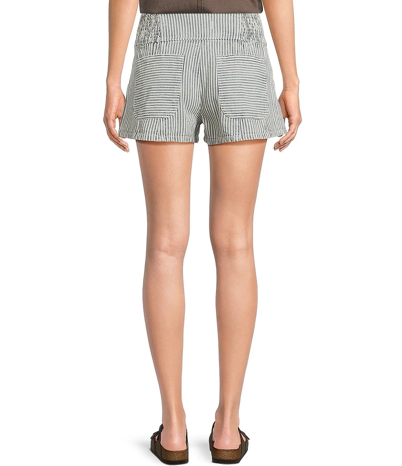 Free People We The Free Luna Railroad Stripe Low-Rise Pull-On Denim Shorts
