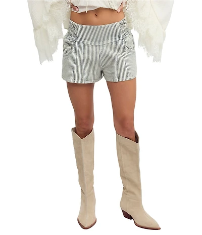 Free People We The Free Luna Railroad Stripe Low-Rise Pull-On Denim Shorts