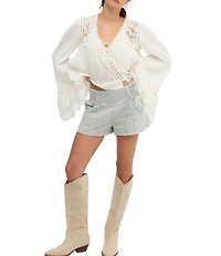 Free People We The Free Luna Railroad Stripe Low-Rise Pull-On Denim Shorts