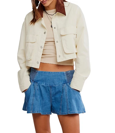 Free People We The Free Marth Workwear Collared Utility Long Sleeve Cropped Jacket