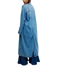 Free People We The Free Monique Notch Lapel Long Sleeve Button Front Denim Duster