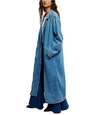 Free People We The Free Monique Notch Lapel Long Sleeve Button Front Denim Duster