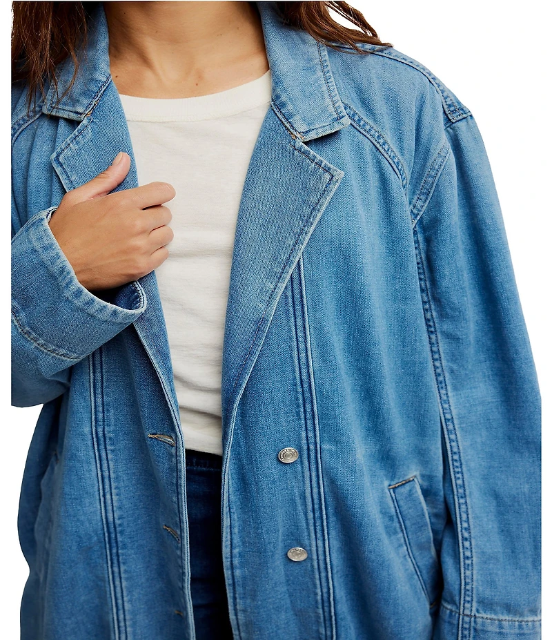 Free People We The Free Monique Notch Lapel Long Sleeve Button Front Denim Duster
