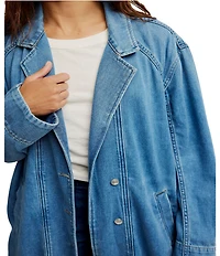 Free People We The Free Monique Notch Lapel Long Sleeve Button Front Denim Duster