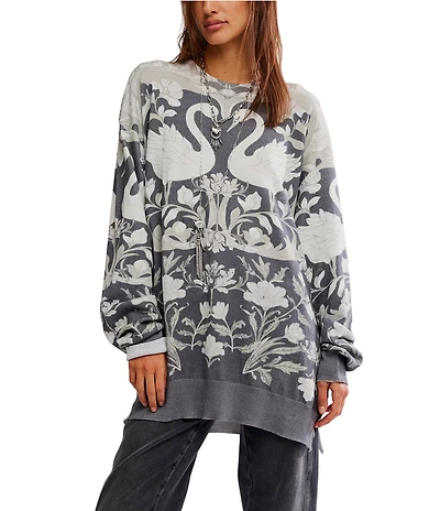 Free People We The Free Nouvelle Printed Crew Neck Long Sleeve Sweater
